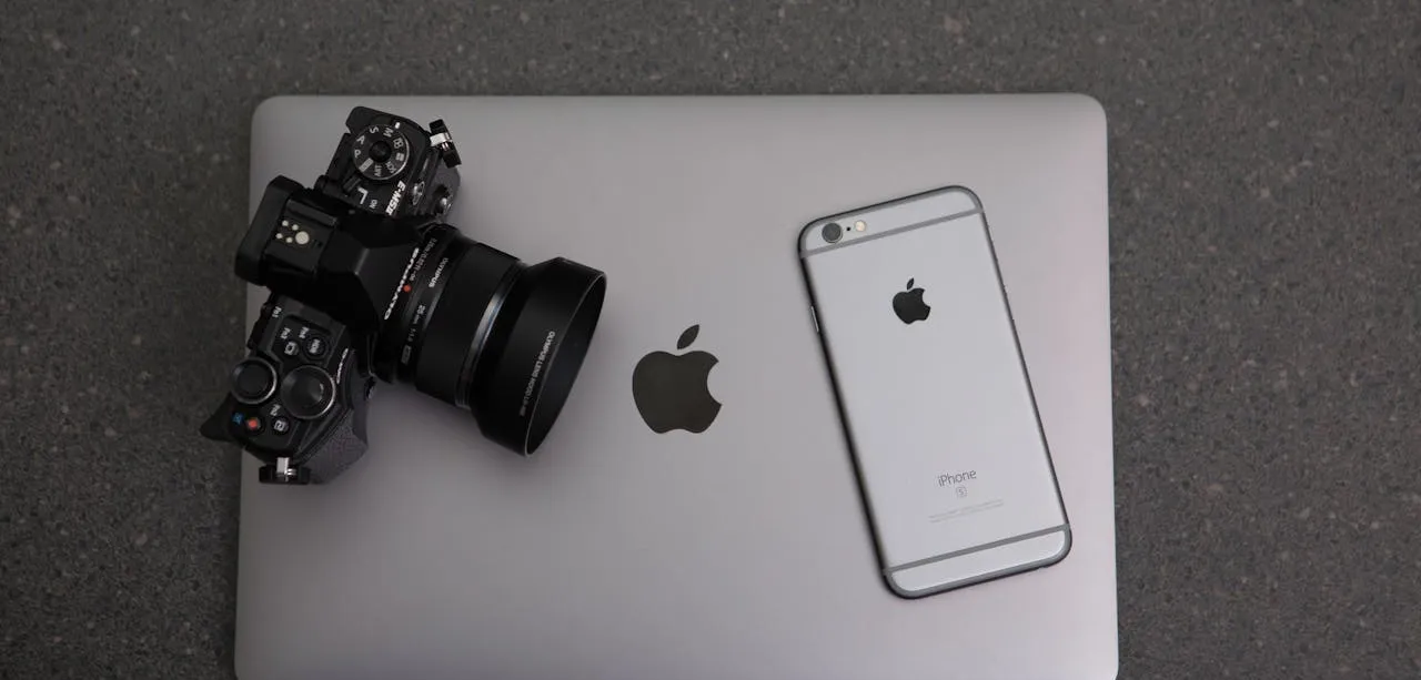 laptop, phone, camera