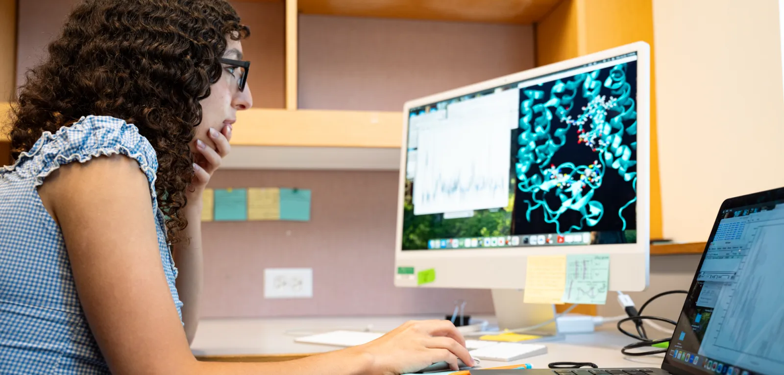 Student analyzing scientific data on computer