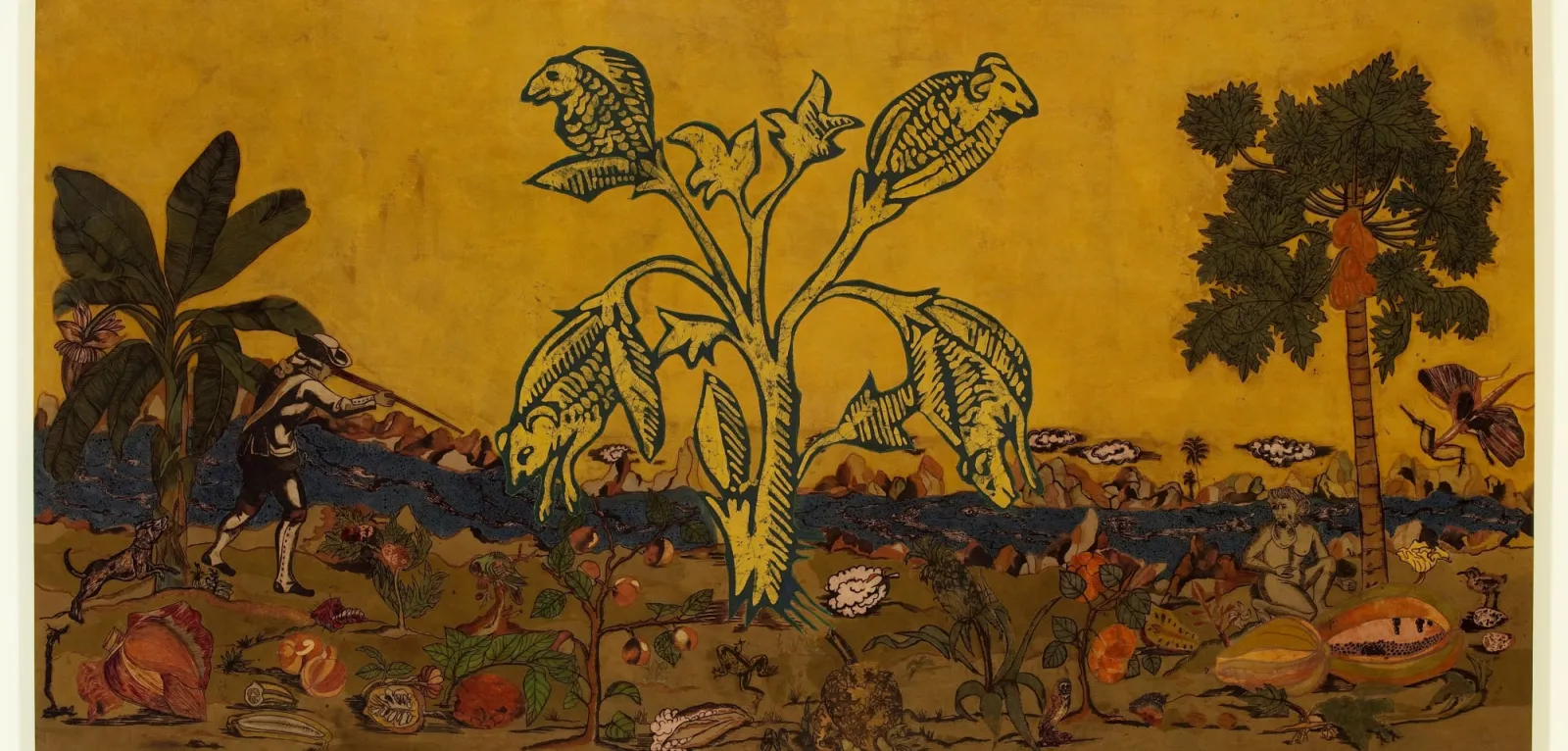 Lavanya Mani, Signs Taken for Wonders, 2009, Natural dyes, applique, batik and machine embroidery on cotton fabric, 182.9 x 354.4. cm, Gallery Chemould Prescott Road © Lavanya Mani