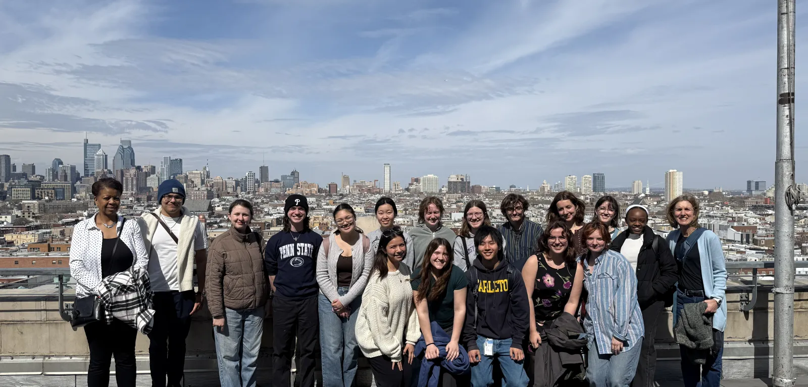 College students standing on a rooftop