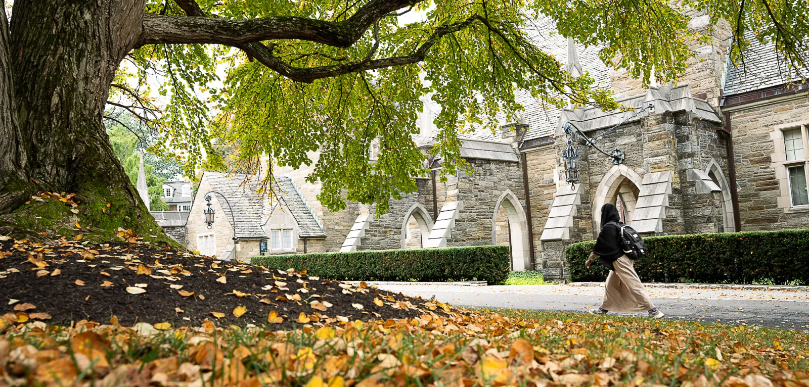 Student walking through campus