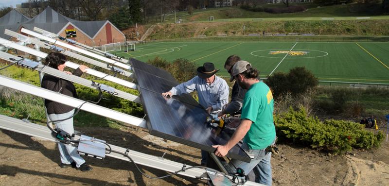 Installation of solar panels near athletic fields