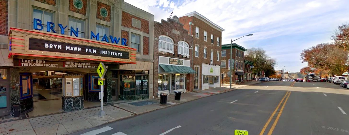 Downtown Bryn Mawr with the Bryn Mawr Theater in view.