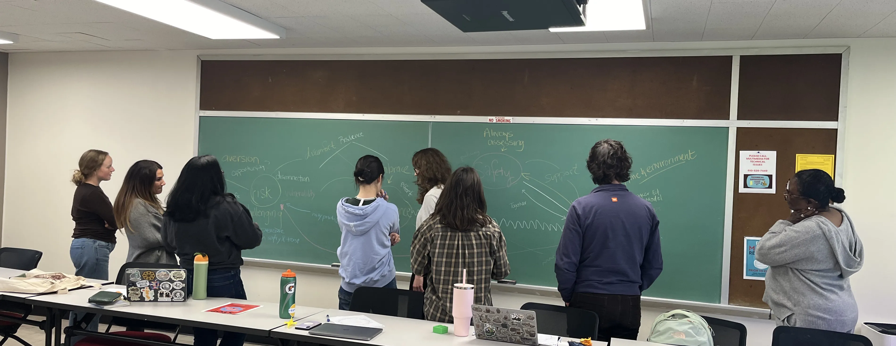 Grad students at board