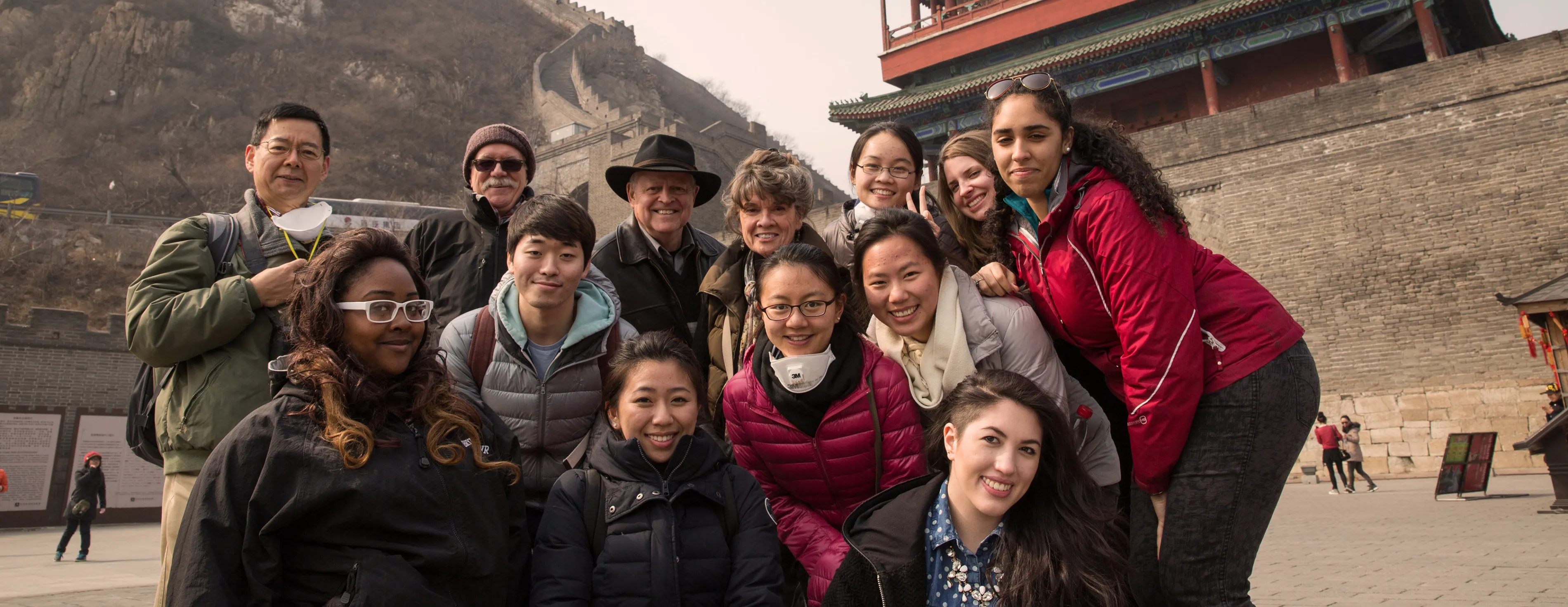 A group of East Asian Languages and Cultures students and professors visit the great wall of CHina