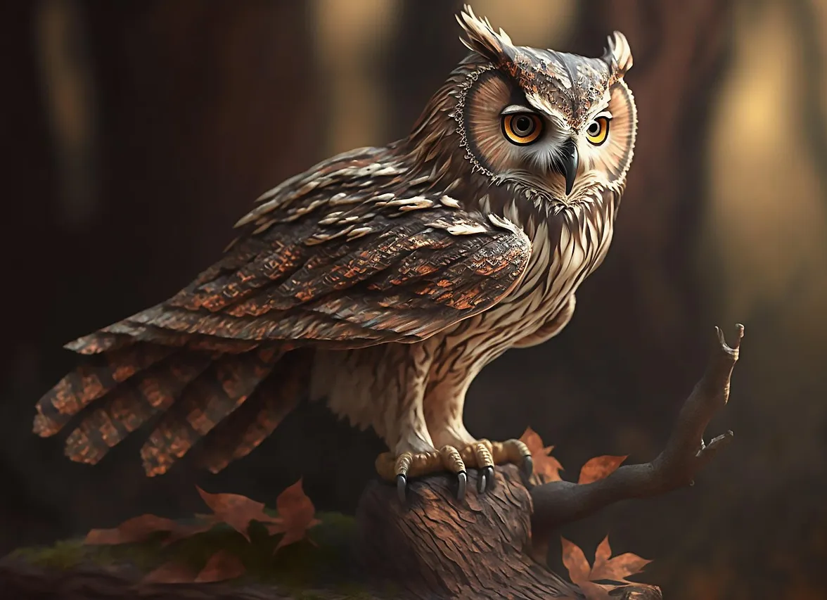 Photograph of an owl on a branch