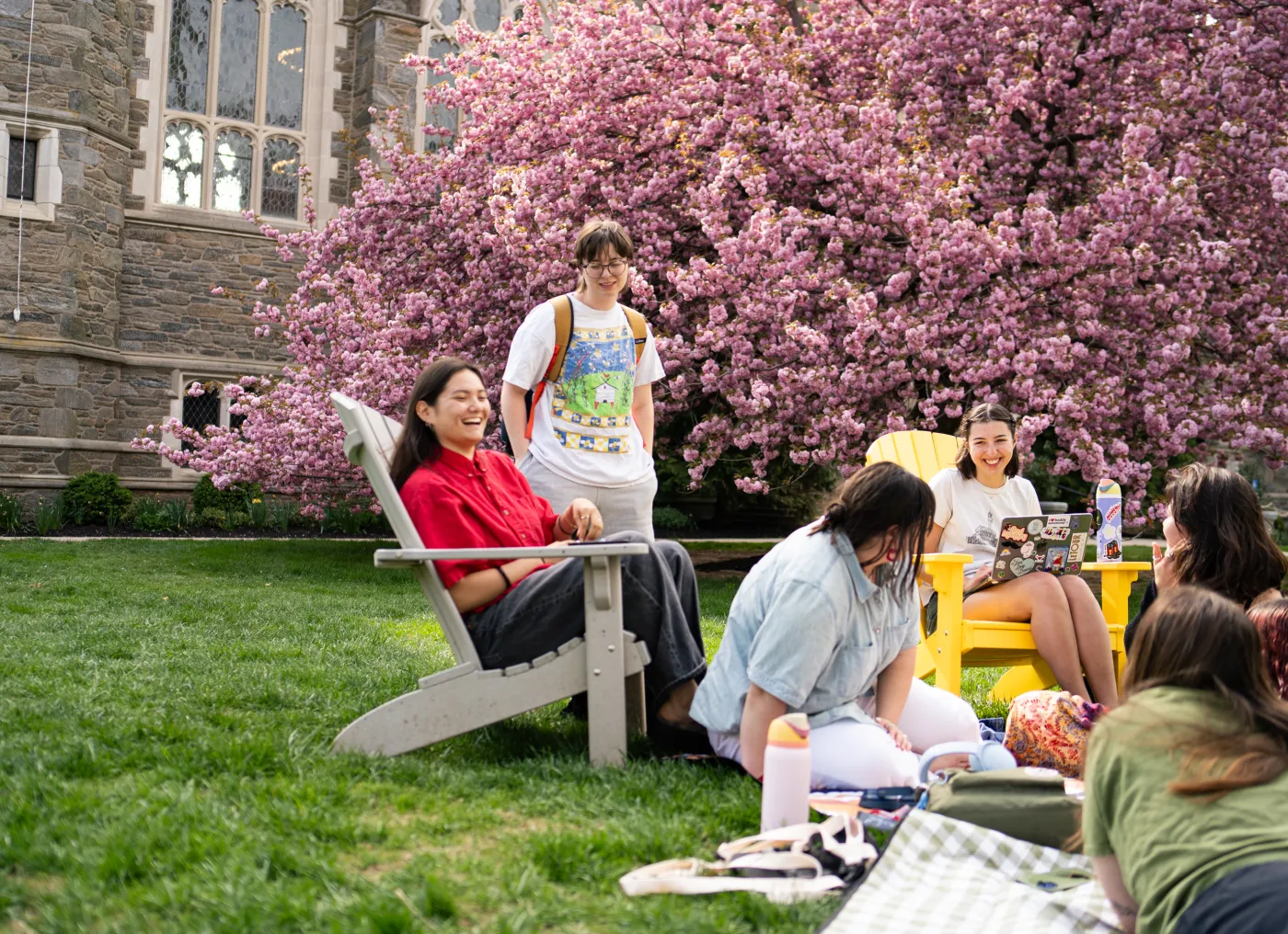 students hanging out on campus