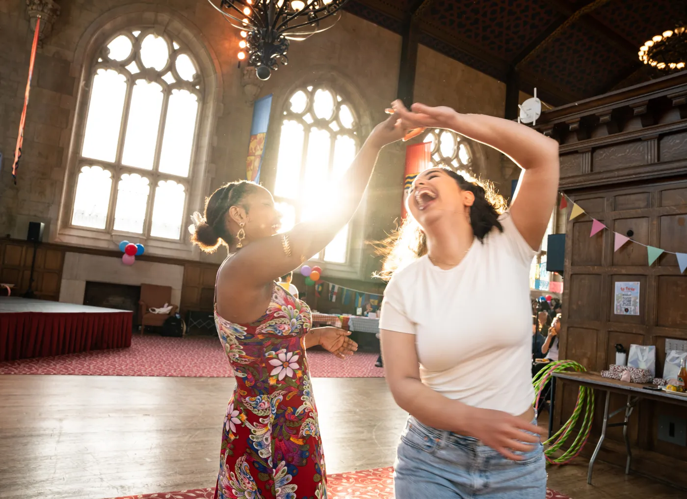 Two bryn mawr students dancing.
