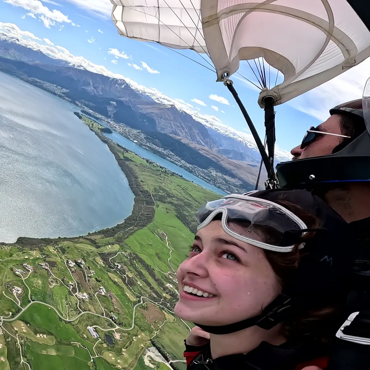 Jeanne skydiving while studying abroad in New Zealand