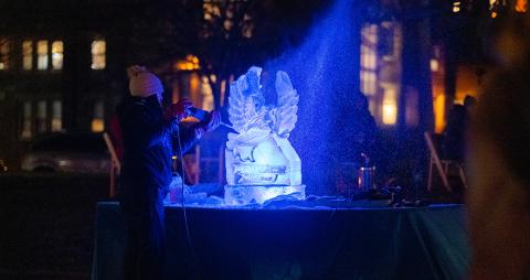 Winter Village ice sculpture of an owl.