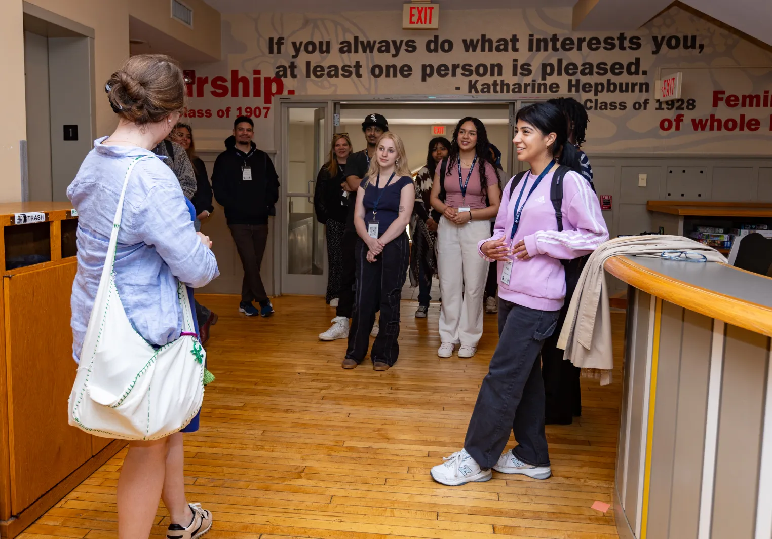 Students taking a tour of the campus center