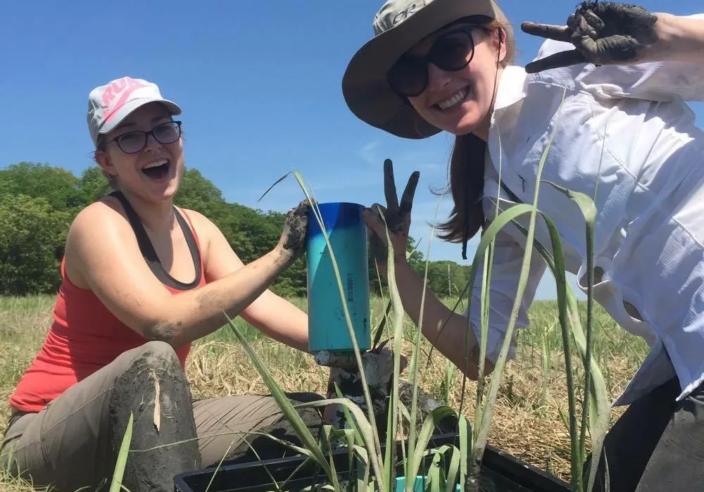 students doing field research