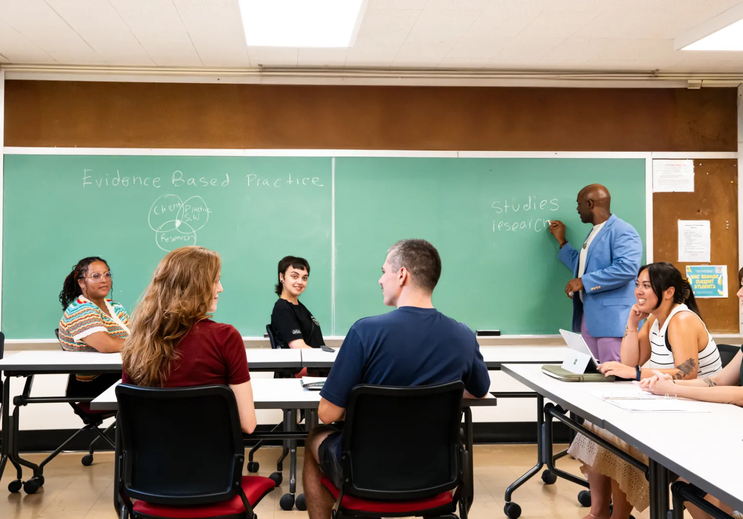 faculty explaining social work research 