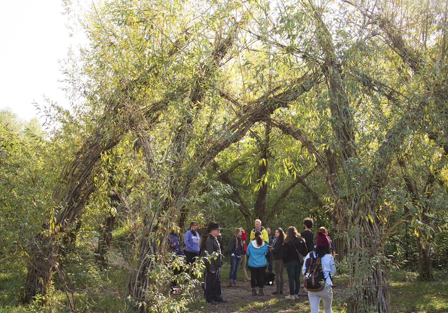 A group of environmental studies students stand in a garden in Germany's Green City