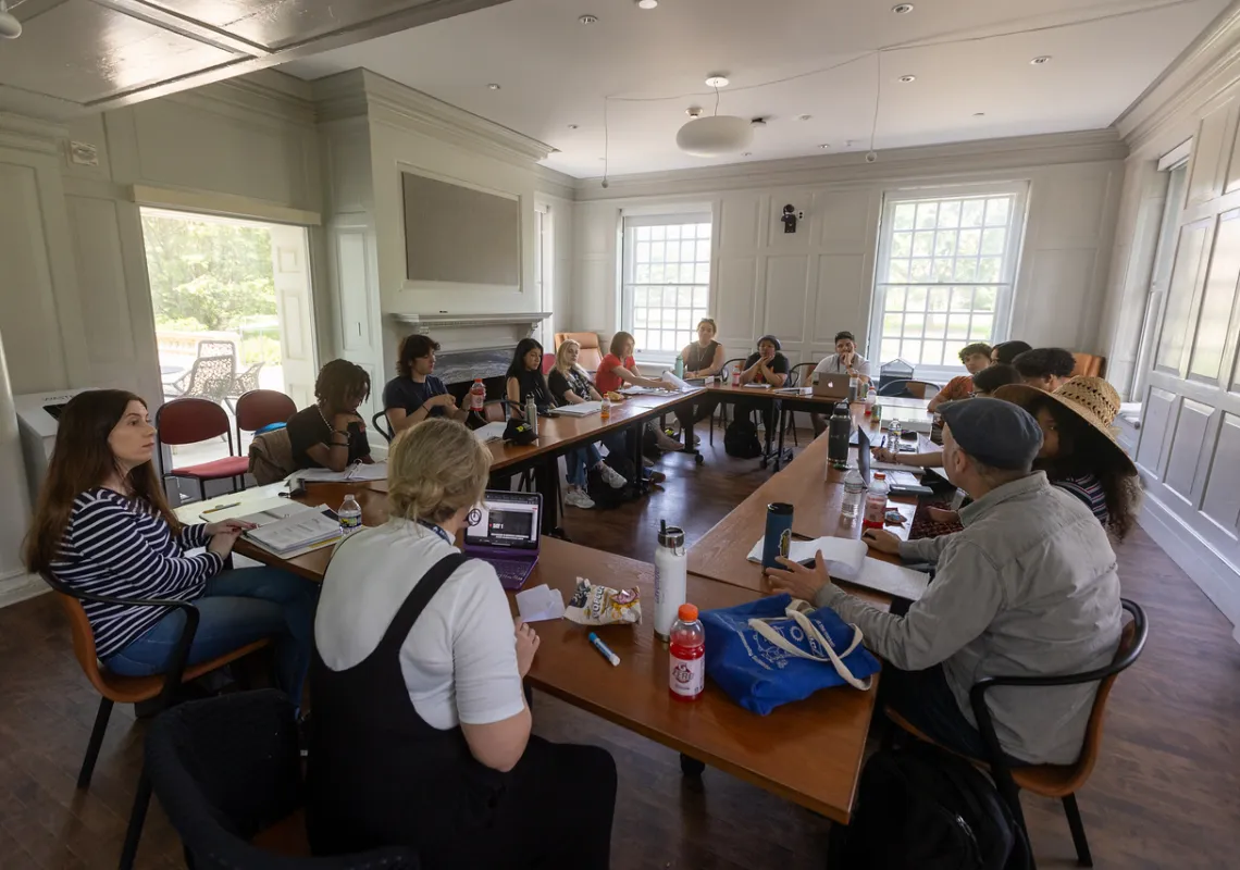 Students meet in VCAM 102 for a class during the Inaugural Bi-Co Exploring Transfer Together program.