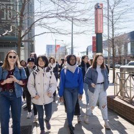 A group of students walking in Philadelphia