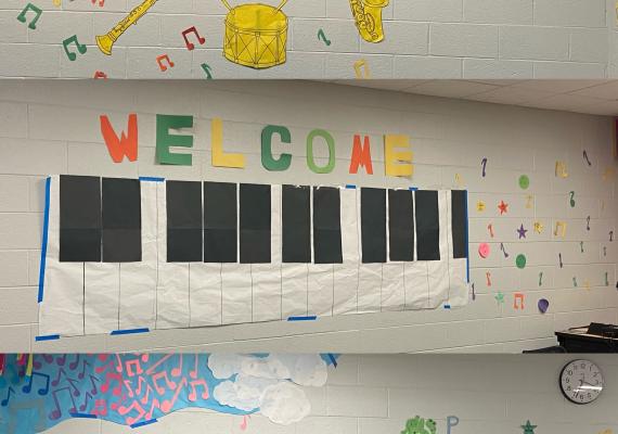 Music wall decorations at the Kinney Center