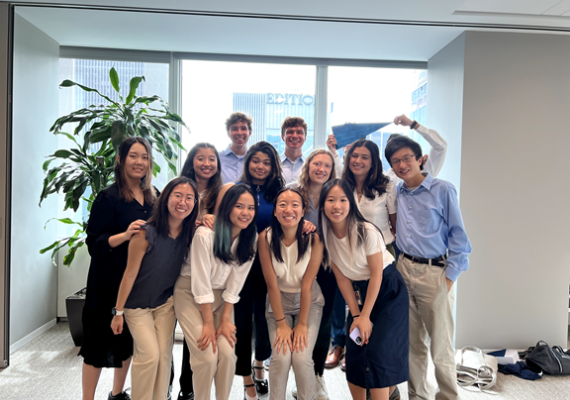 Linh Tran with other student interns at Morgan Stanley 
