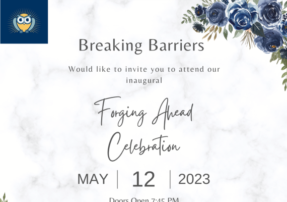 image of blue flowers and Breaking Barriers logo