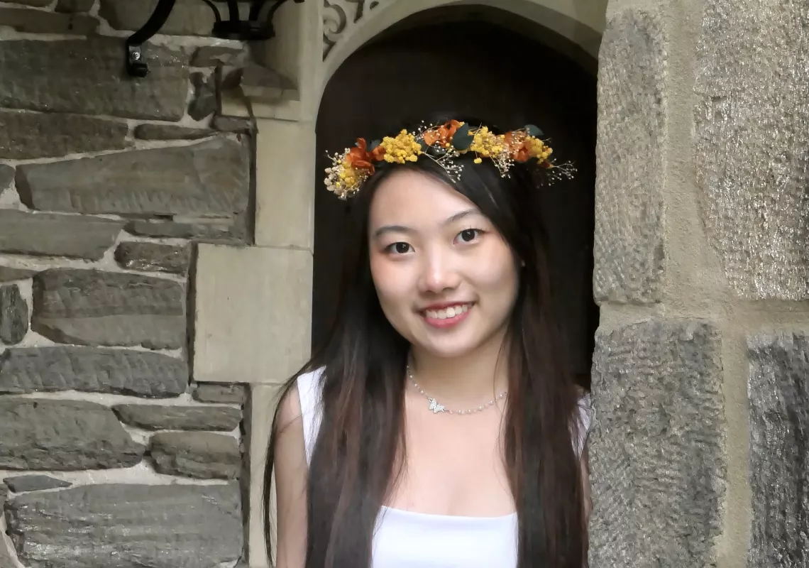 Cynthia Chen in a flower crown. 