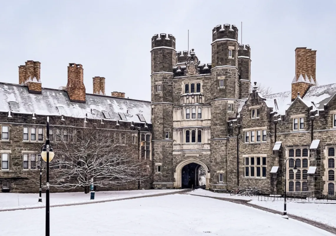 Rockefeller Hall on a snowy day. 