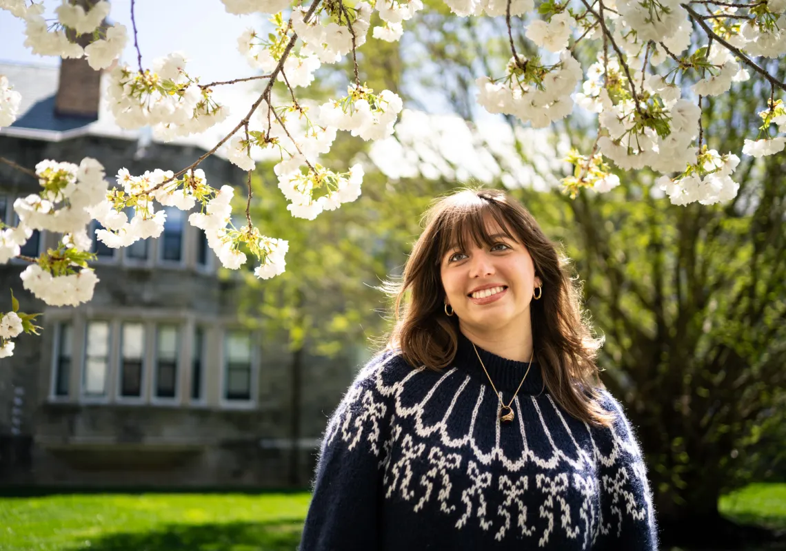 Claire Broulliard under the cherry blossoms