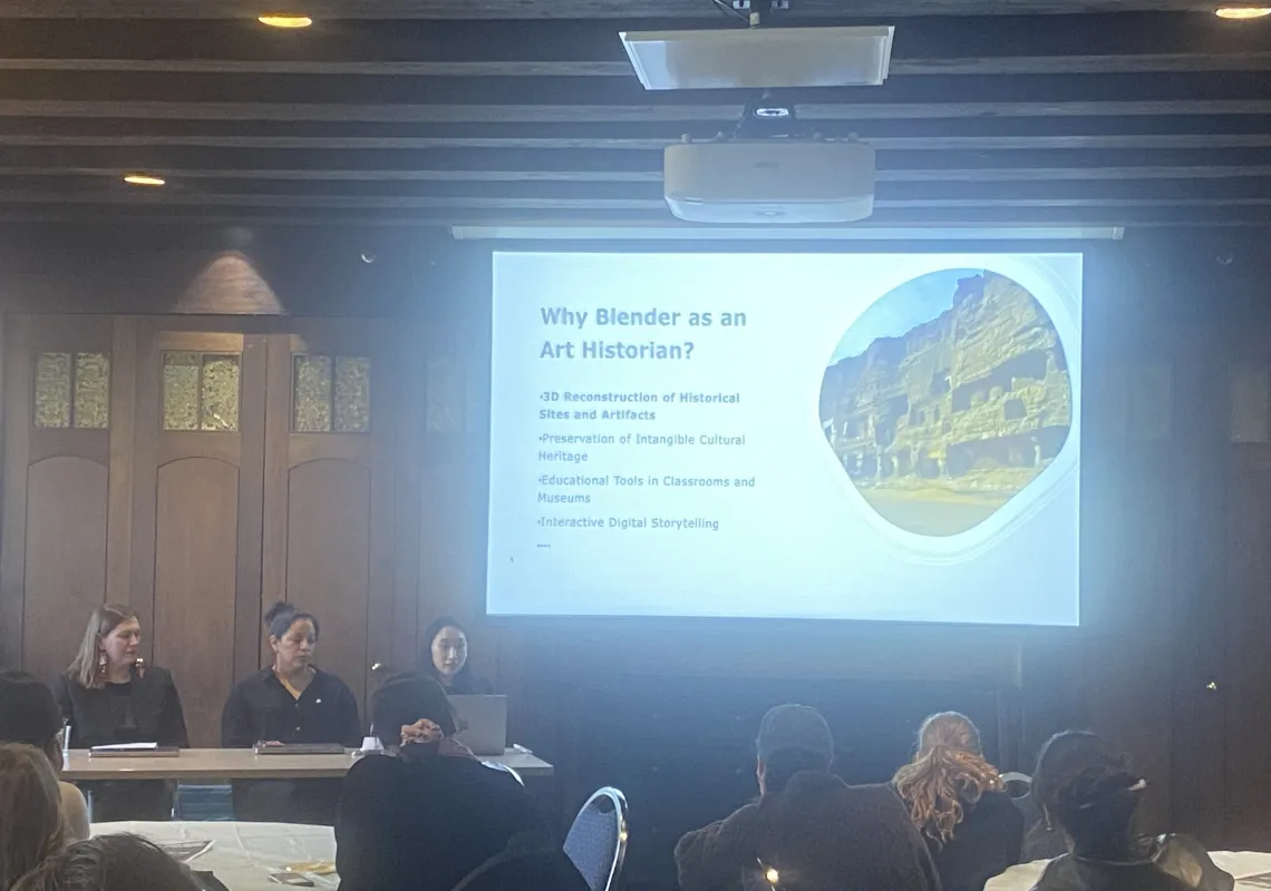 Image from DSGF showcase 2025 of fellows speaking to crowd.