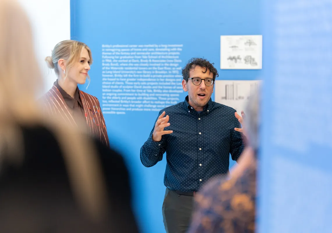 Stephen Vider with M.C. Overholt at opening of Fantasizing Design (Photo: Samuel Lahoz)