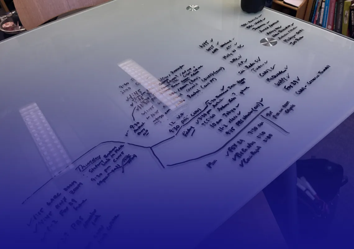 image of a desk with writing