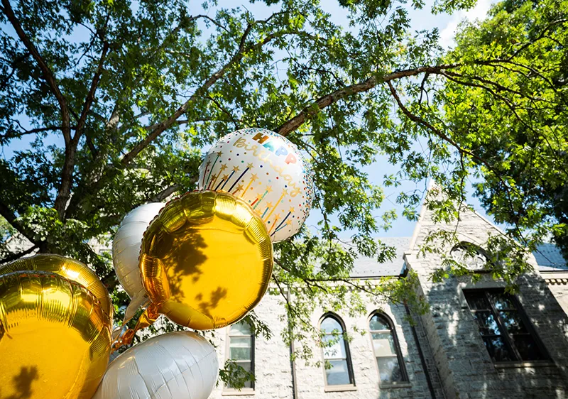 Birthday balloons outside of Taylor Hall