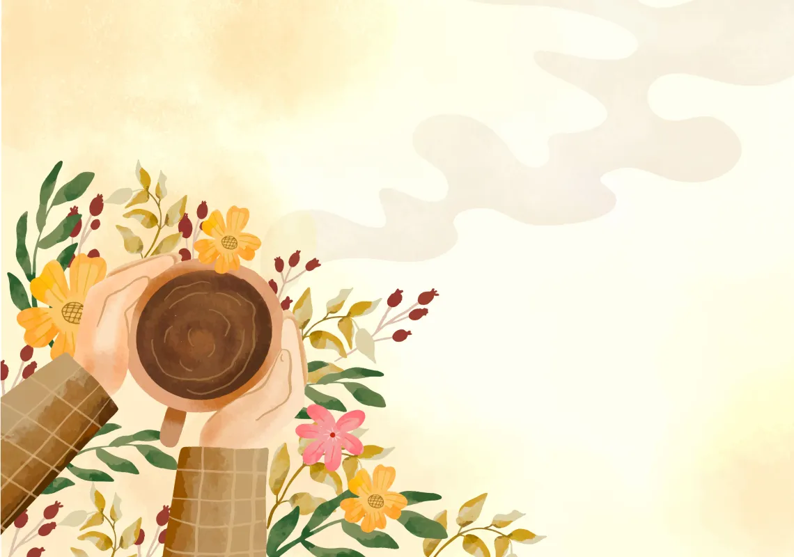 Stock Illustration of Coffee being held with flowers