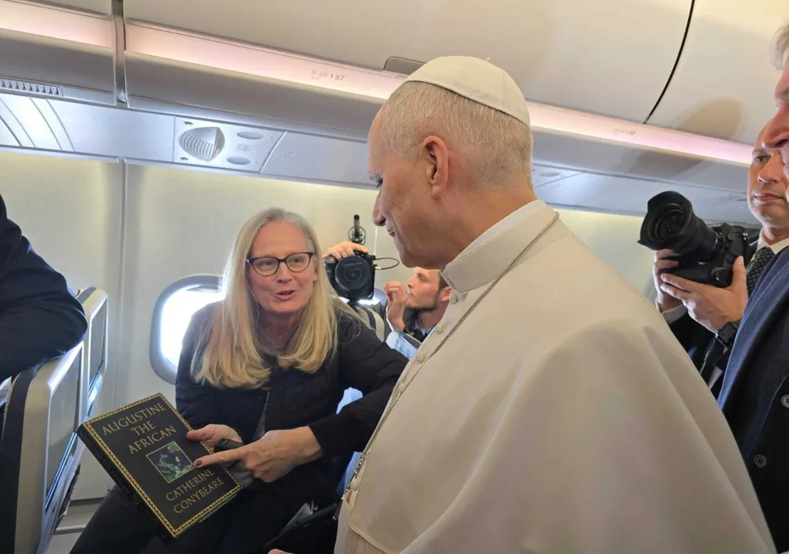 AP Reporter discusses Catherine Conybeare's book Augustine the African with Pope Leo on a plane