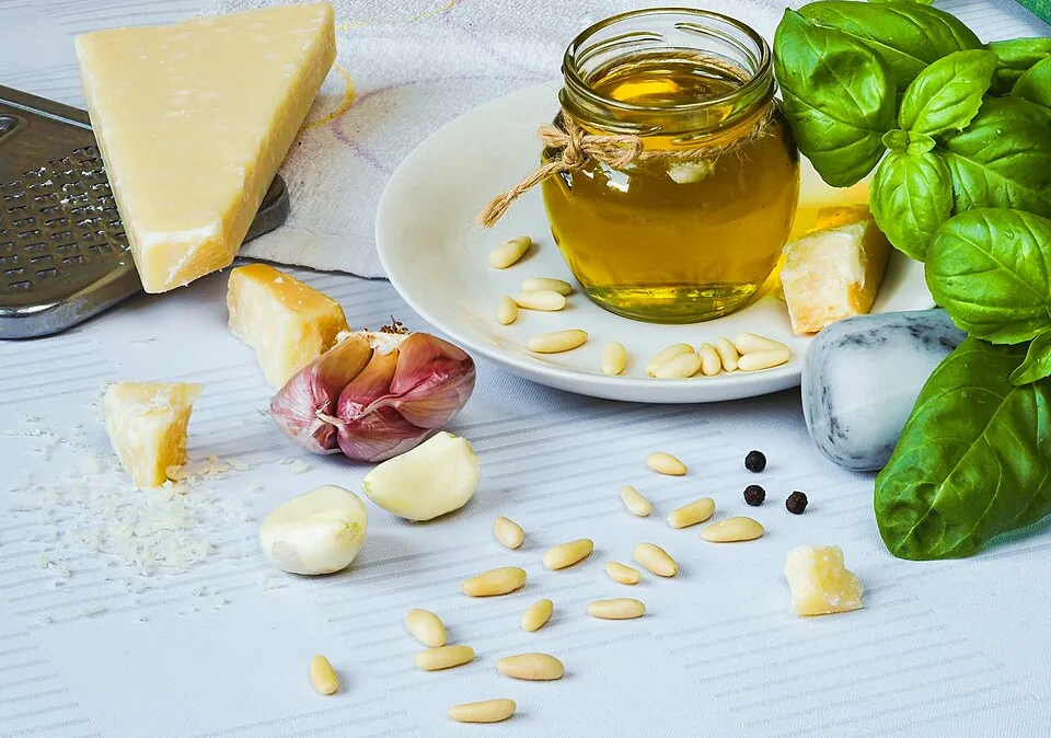 "Ingridients for Pesto Genovese," photo by Petar Milošević from Wikimedia Commons licensed under the Creative Commons Attribution-Share Alike 4.0 International license