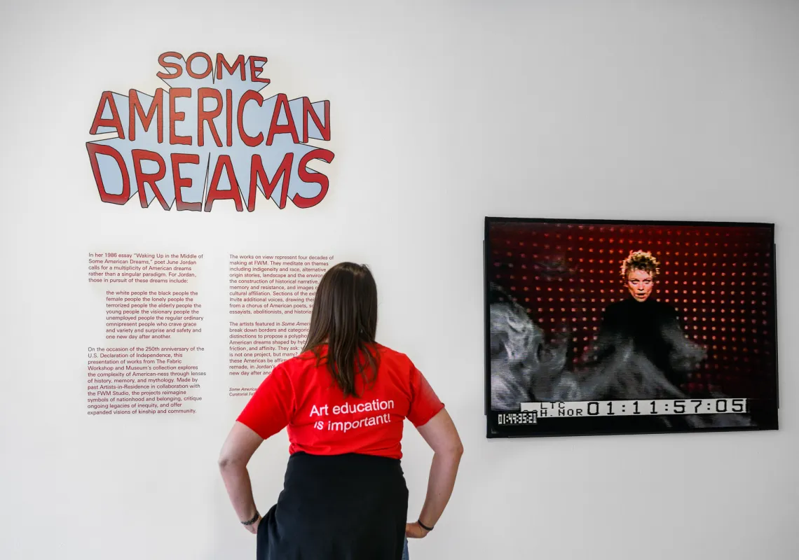 woman at art exhibit