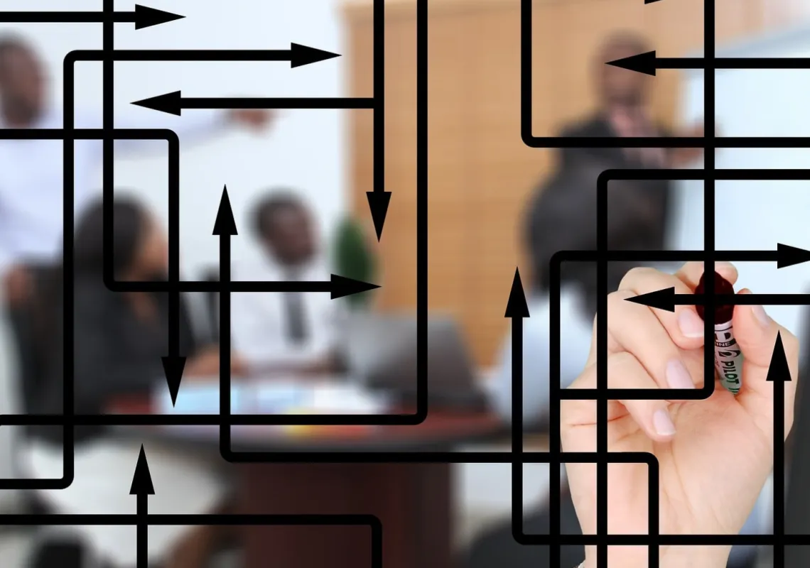 Image of organization with arrows pointing in different directions