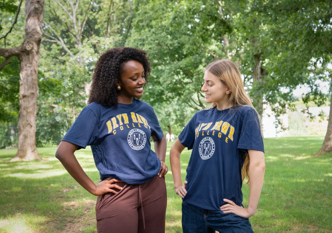 Students sporting Owlfit Friday Bryn Mawr shirts
