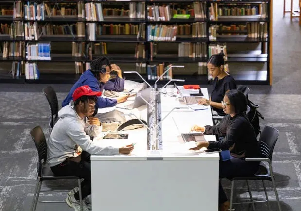 Students studying in a library