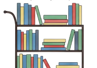 drawing of book cart with books on it