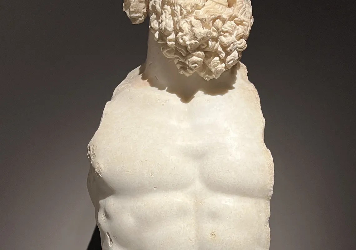 Bust of bearded figure. Arms are broken off.