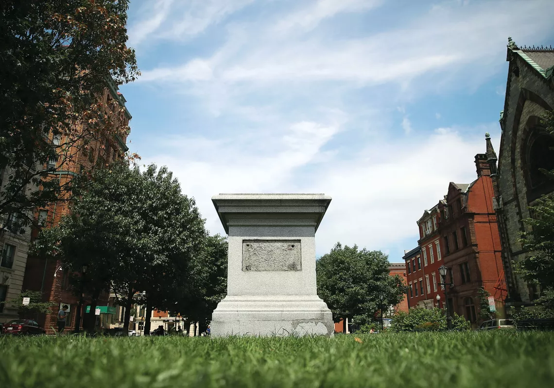 The empty pedestal after the 2017 removal of Baltimore’s statue of Roger B. Taney, former Chief Justice of the U.S. Supreme Court and majority author of the Dred Scott decision. (Photo by Mark Wilson/Getty Images) Empty Pedestal, Baltimore