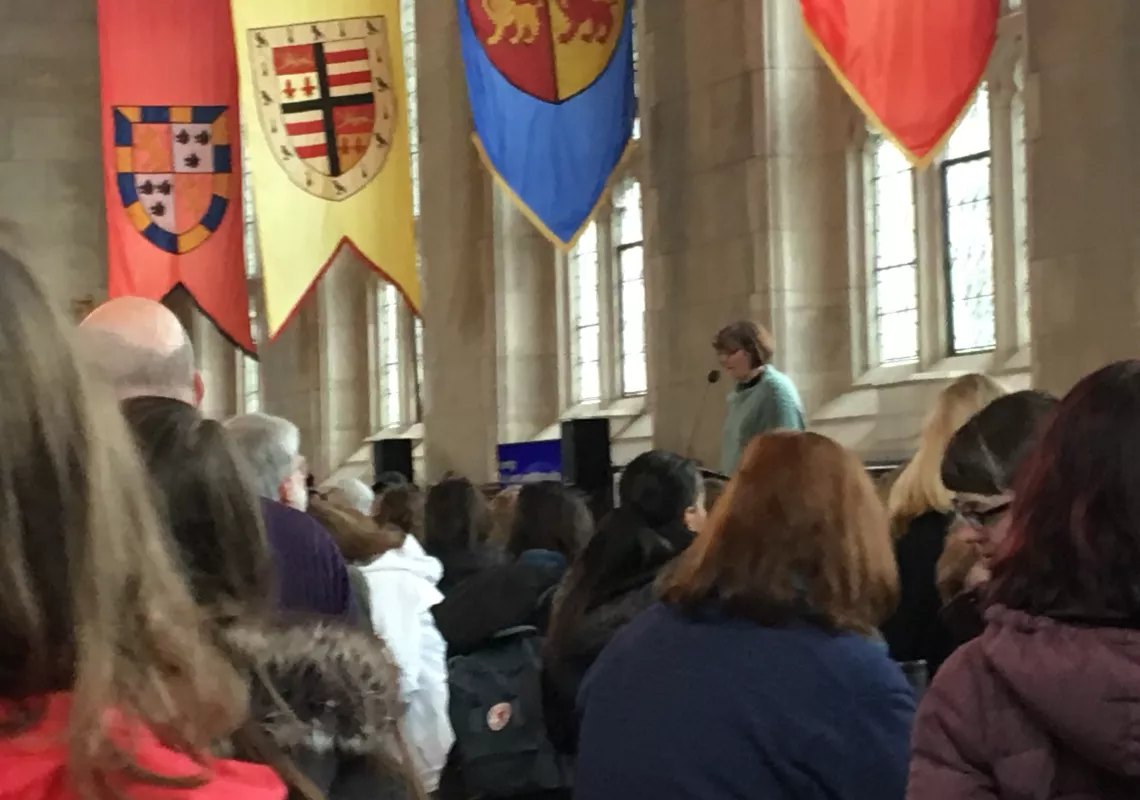 President Cassidy greets a packed group in the Great Hall.