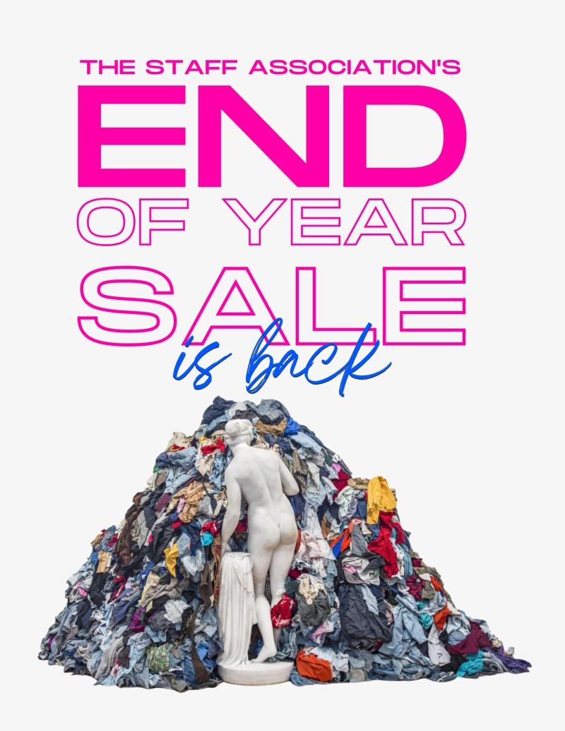 Venus of the rags with the text End of Year Sale is back in large letters