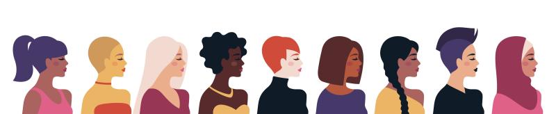 line of diverse women from their profile, looking to the right