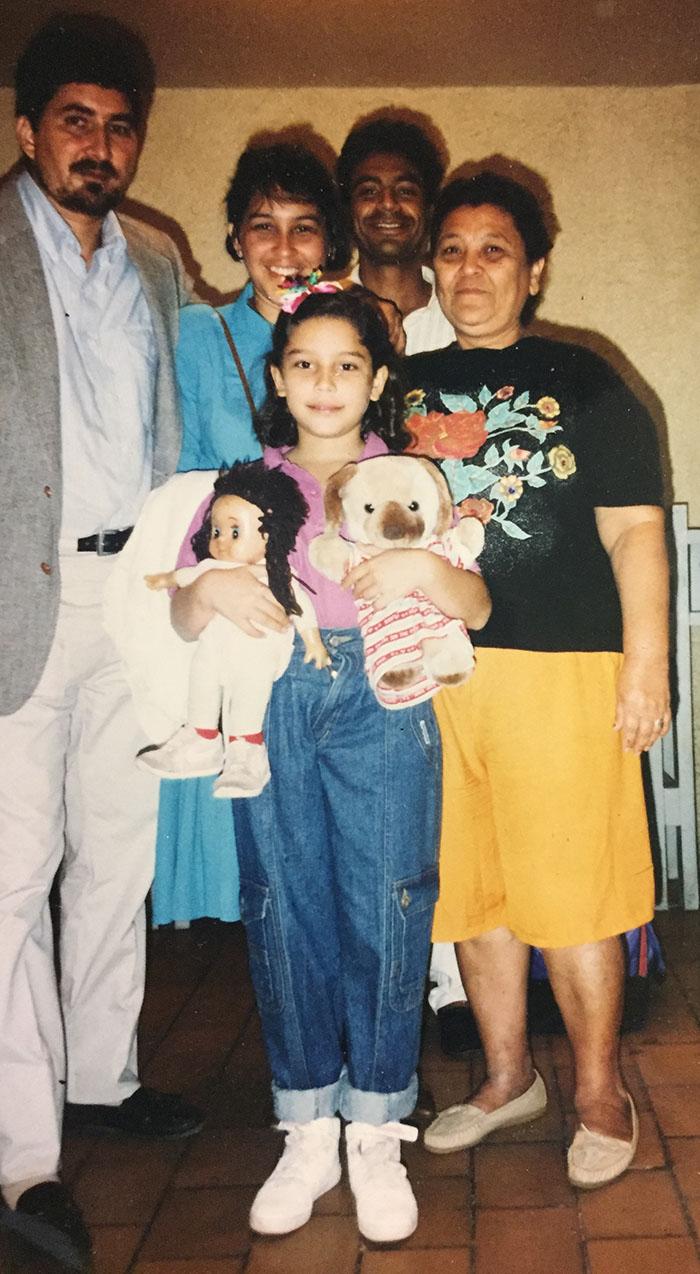 Tania Romero and family at the airport in Managua, Nicaragua, 1992