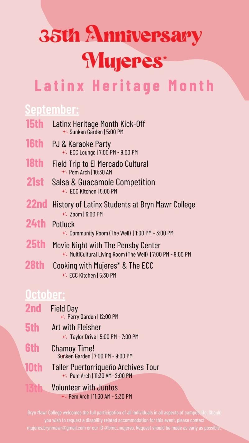 Poster listing all Latinx Heritage Months for 2022