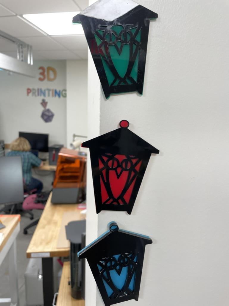 Lanterns hanging on wall made in the Makerspace