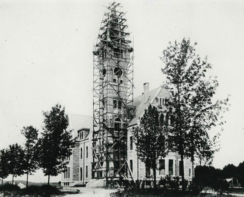 grey scale photo of the construction of Taylor Hall