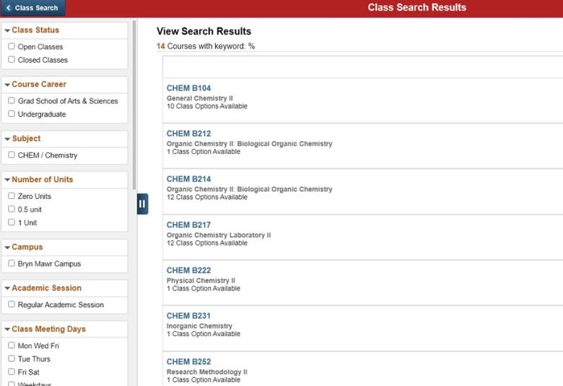 Bionic class search results w closed courses
