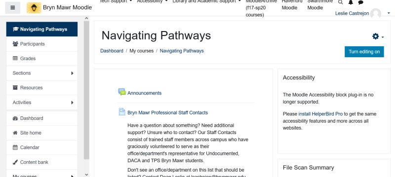 Image of Navigating Pathways Moodle page