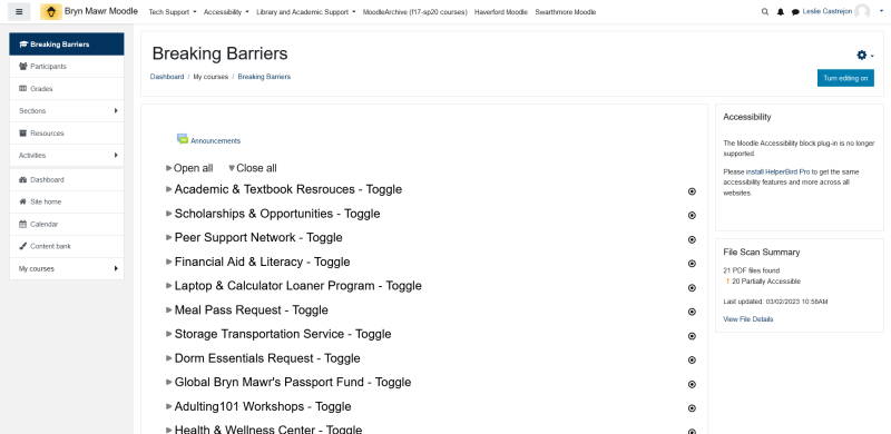 Image of Breaking Barriers moodle page